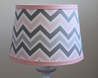 Small Pink Gray Chevron lamp shade.