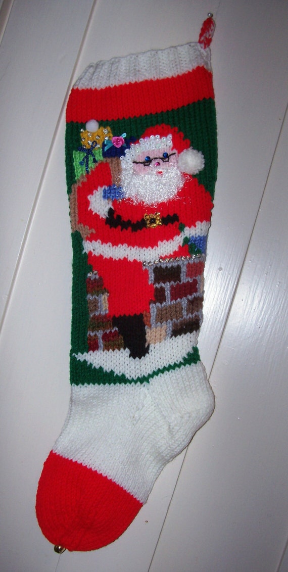 Knit Christmas Stocking Santa Chimney Hand Knit Personalized