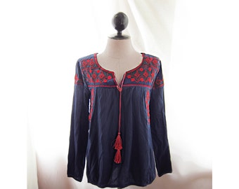 Bohemian Navy Blue Red Aztec Embroidered Hippie Gypsy Lord of the Rings ...