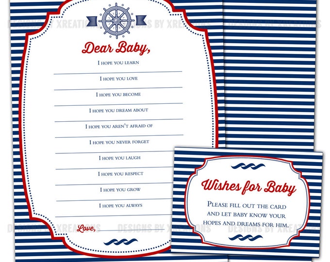Printable Baby Shower Game, Wishes for Baby, Nautical, Instant Download, Printable Card