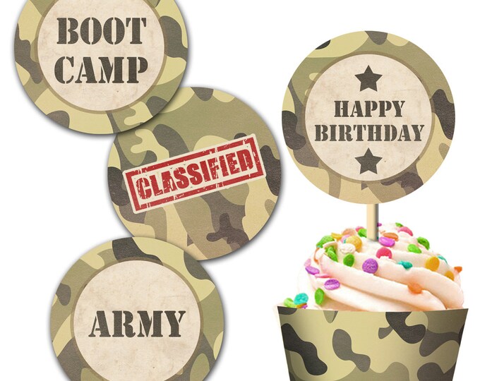 Soldier Army Military Themed Cupcake Topper and Wrap Set - DIY - Print Your Own