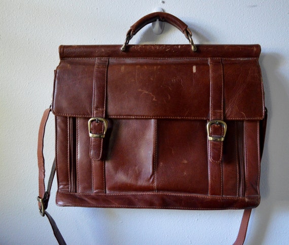 Vintage Men's Leather Briefcase 1970's Wilson Brown by EaDoVintage