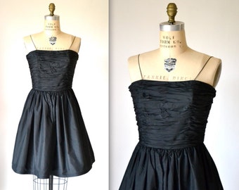 Vintage Black Party Dress by Bill Blass// Black Silk Dress //80s Does 50s Black Prom Dress// Vintage Black Prom Dress