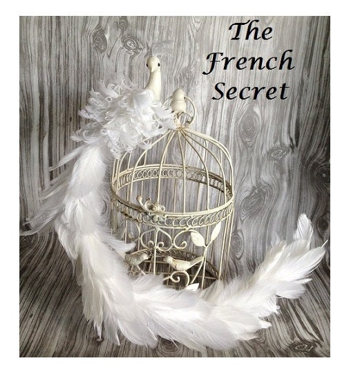 Chic Christmas White PEACOCK Ornament Tree Topper Decoration Shabby Feather Bird Xmas Victorian French Country Wreath Centerpiece