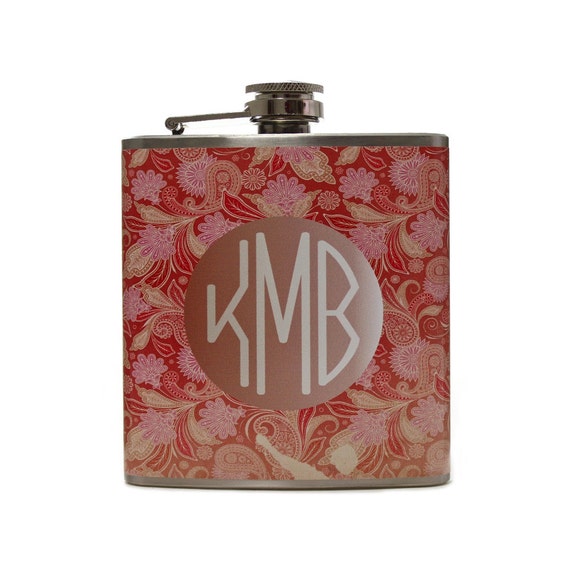 Monogrammed Gifts - Flask for Women - Paisley Flask Design HD06