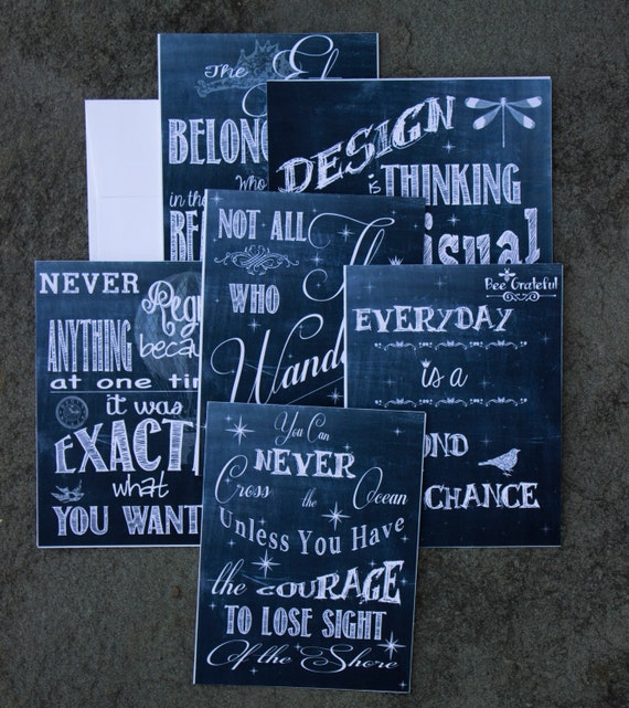 Items similar to Set of 6 Inspirational Chalkboard Art Quote Cards