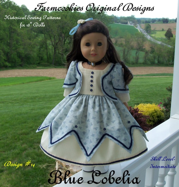 PDF Sewing Pattern for American Girl® Doll / Historical Blue Lobelia Gown/ Sewing Pattern for 18" Dolls