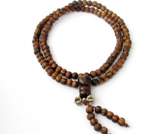 108 6mm Pine Wood Tibetan Buddhist Prayer Beads Rosary Japa Mala ZZ316