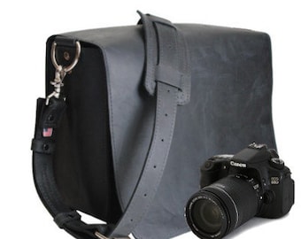 14" Black Newport Mission Leather Camera Bag