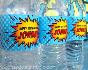 Super Hero Birthday Party Water Bottle Label