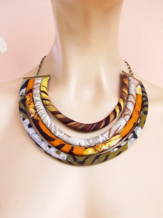 African batik bib necklace Ethnic Tribal Necklace Autumn
