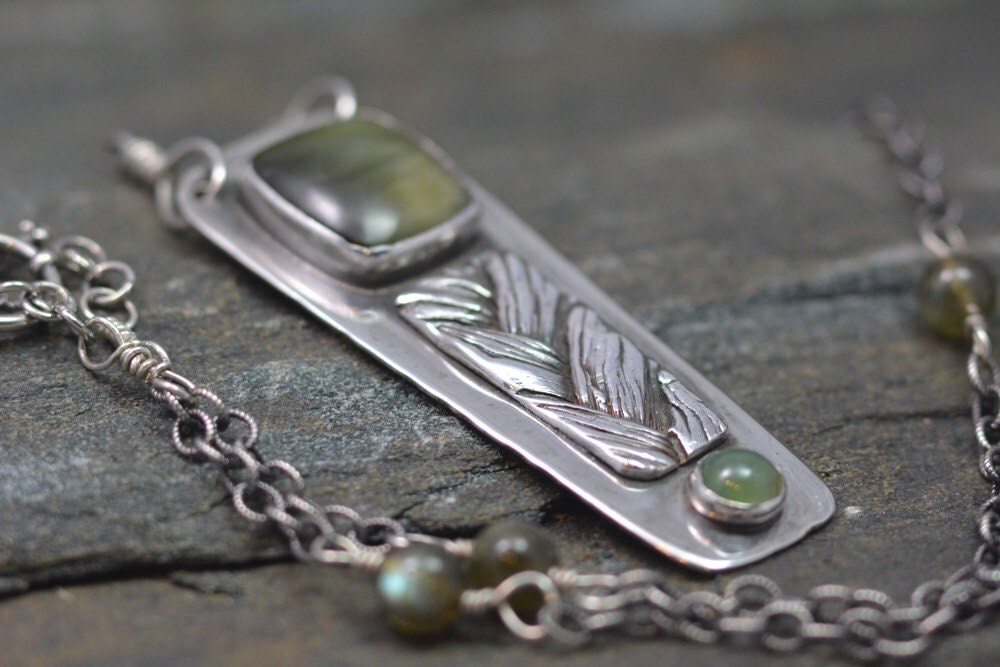 Sweetgrass Necklace Sterling Silver Green Gemstone Necklace