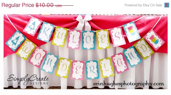 Alice In Wonderland Inspired Banner DIGITAL File 8.5 x 11 Jpeg Files Personalized Il_570xn