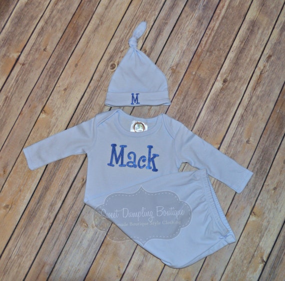 Baby Boy Gown and Knotted Hat Gift Set Coming by SweetDumpling50