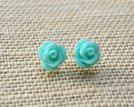 Teal Roses . Studs . Earrings . Rose Studs Collection