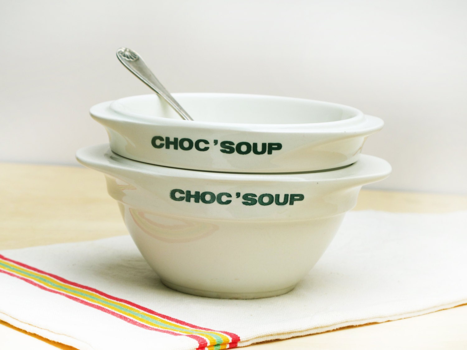 set of 2 vintage french, soupe à l’oignon bowl, CHOC’SOUP, french