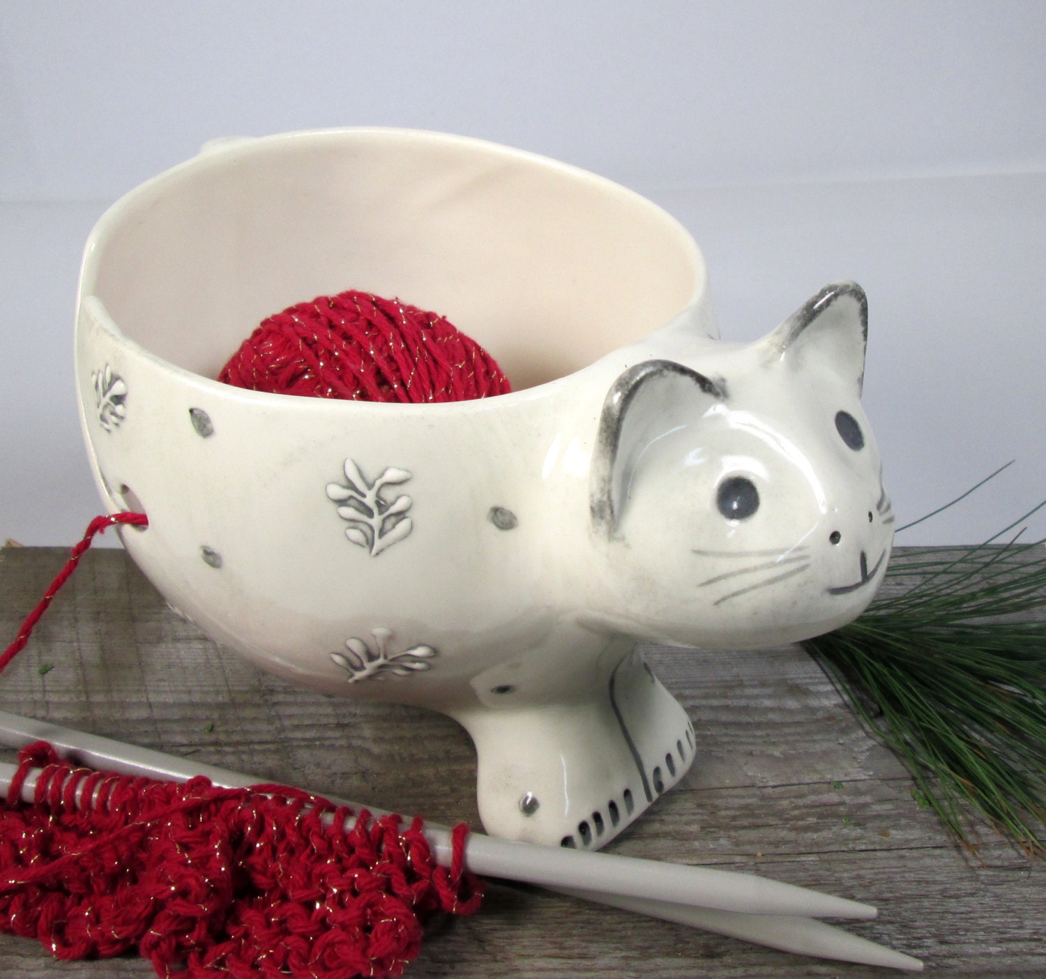 cat yarn bowl or planter ready to ship by ceramiquecote on Etsy