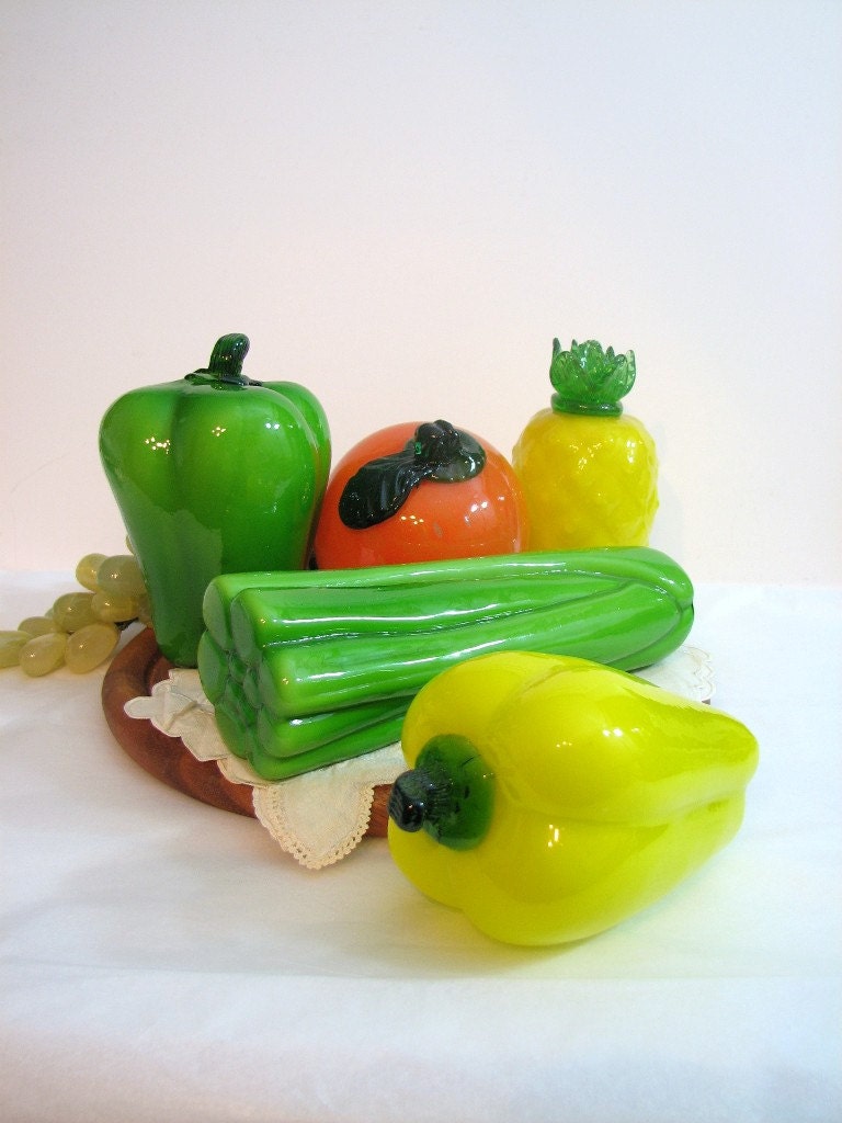 Hand Blown Molded Cased Art Glass Fruits and Vegetables