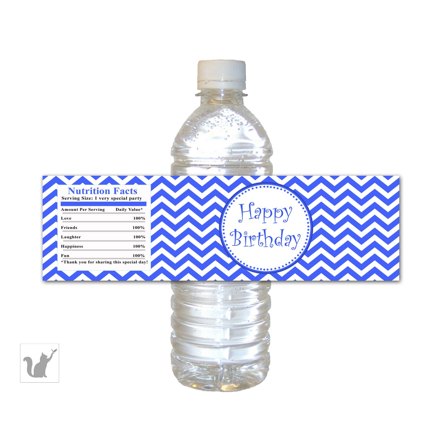 Blue Chevron Happy Birthday Water Bottle Labels Wraps Kids