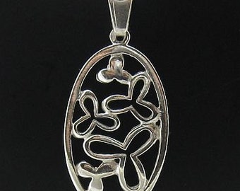 PE000259 Sterling silver pendant 925 ellipse flower solid
