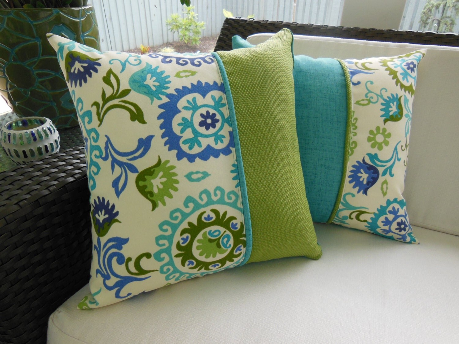 Outdoor Suzani Pillow Indoor/Outdoor Fabric by PillowscapeDesigns