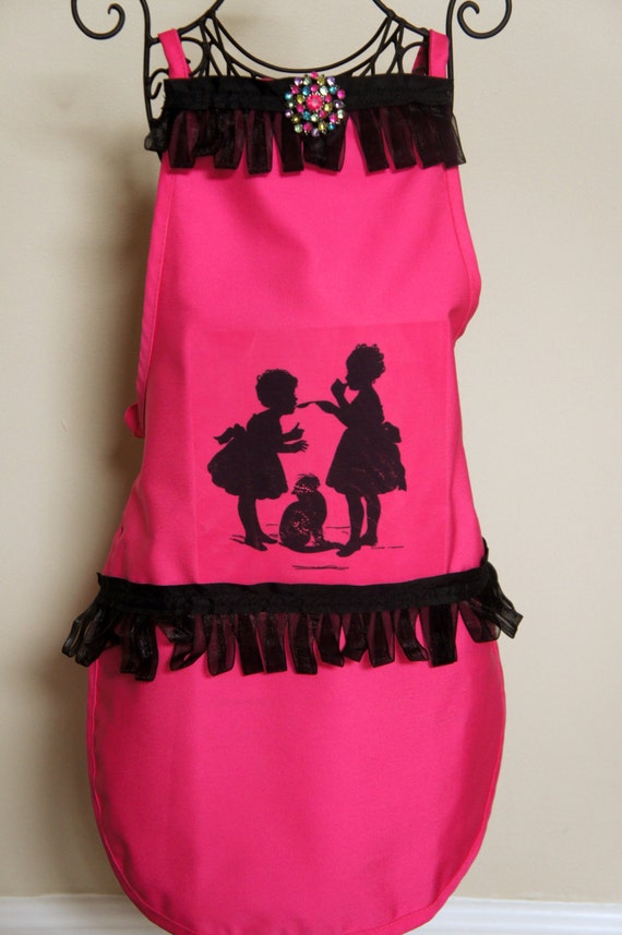 Little Girl Silhouette Apron - Pink and Black