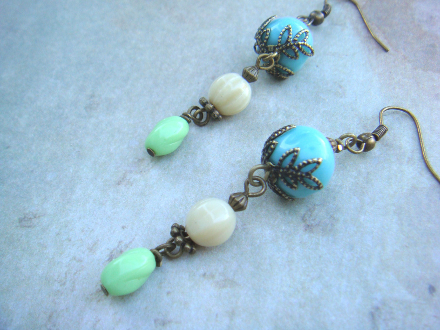 Pastel blue and green earrings Springtime by ItsyBeadsySpider