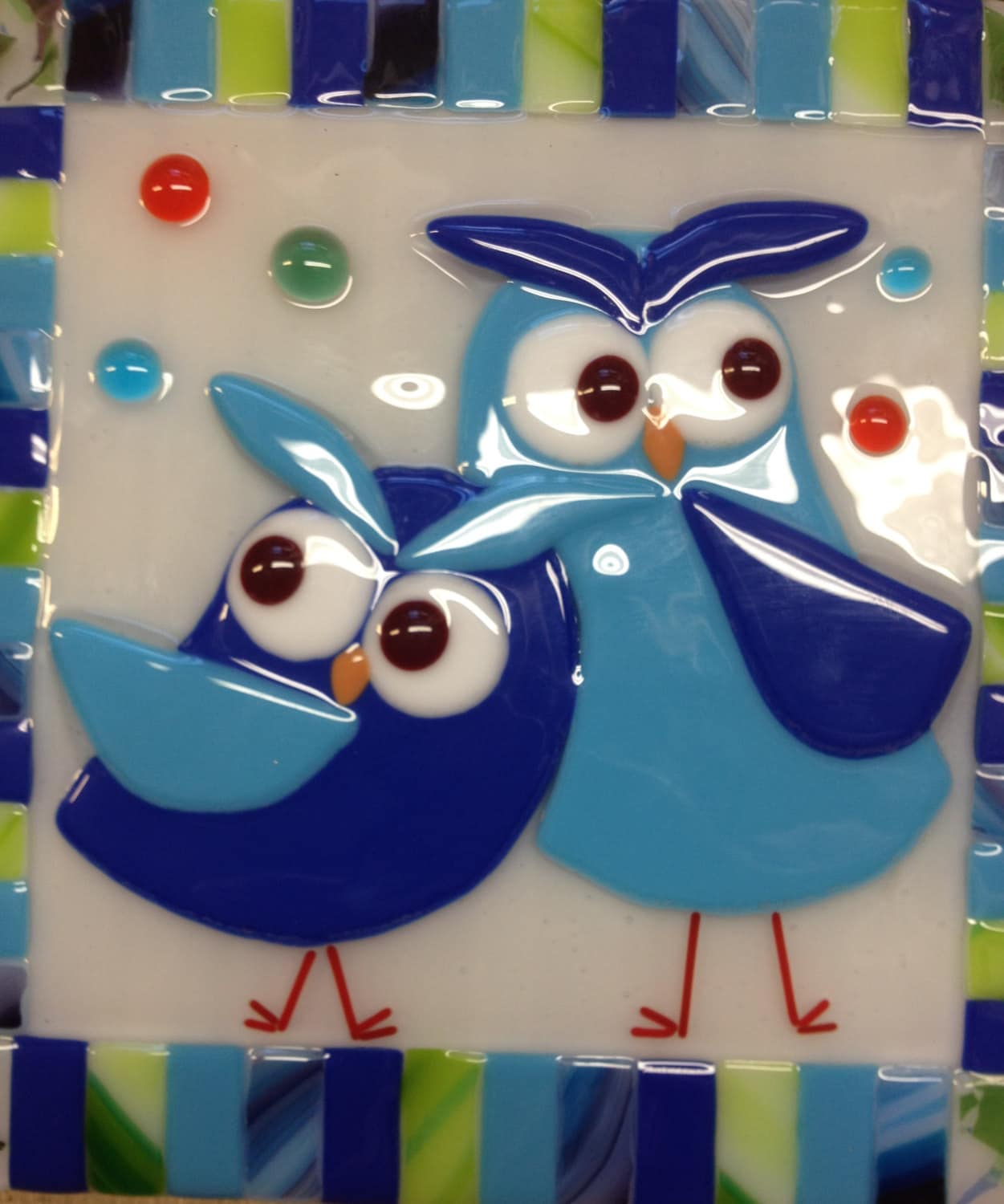 Contemporary Stained Glass Panel Fused Stained Glass Owls