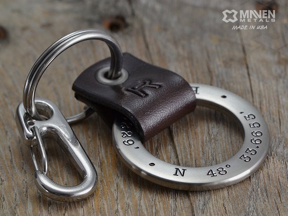 Mens Personalized Leather Key Chain Latitude By MavenMetalsInc   Il 570xN.659073639 Lg9u 