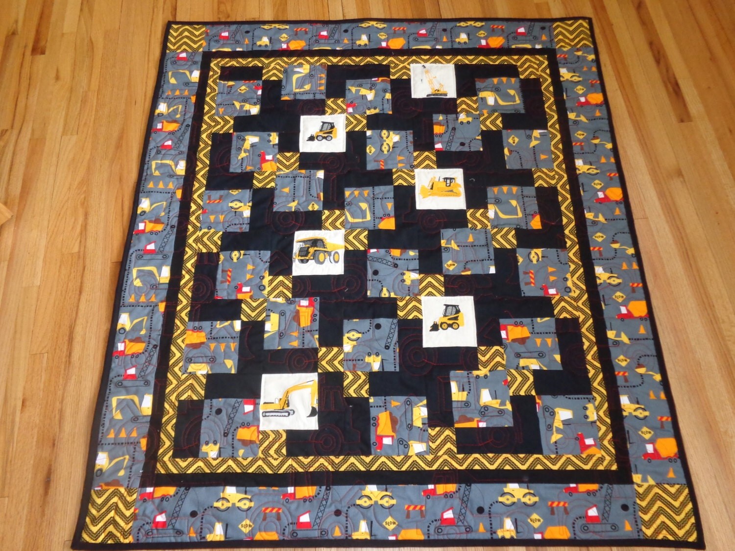 Construction Zone Patchwork Baby Quilt Dump Truck Baby Quilt