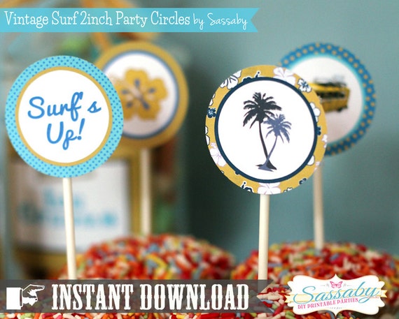 Vintage Surf Party Circles - INSTANT DOWNLOAD - Editable & Printable Birthday Decorations by Sassaby Il_570xn