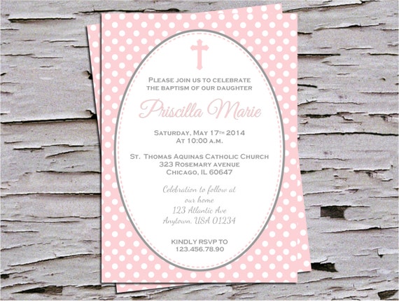 Pink and Polka Dots Baptism Christening Invitation for Baby Girl - DIY Print at Home - First Communion Il_570xn