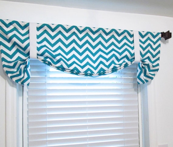 Tie Up Curtain Valance Turquoise CHEVRON by supplierofdreams
