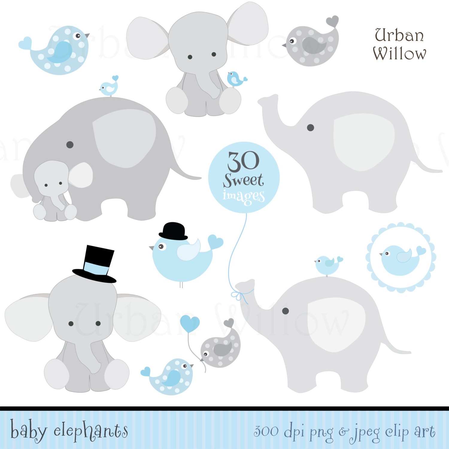 BABY Boy ELEPHANTS Clip art & digital papers set in premium