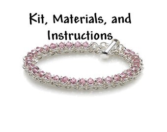 LIGHT AMETHYST Spine of the Centipede Weave Bracelet Chain Maille Kit, includes materials, full color instructions, June Birthstone kit0024