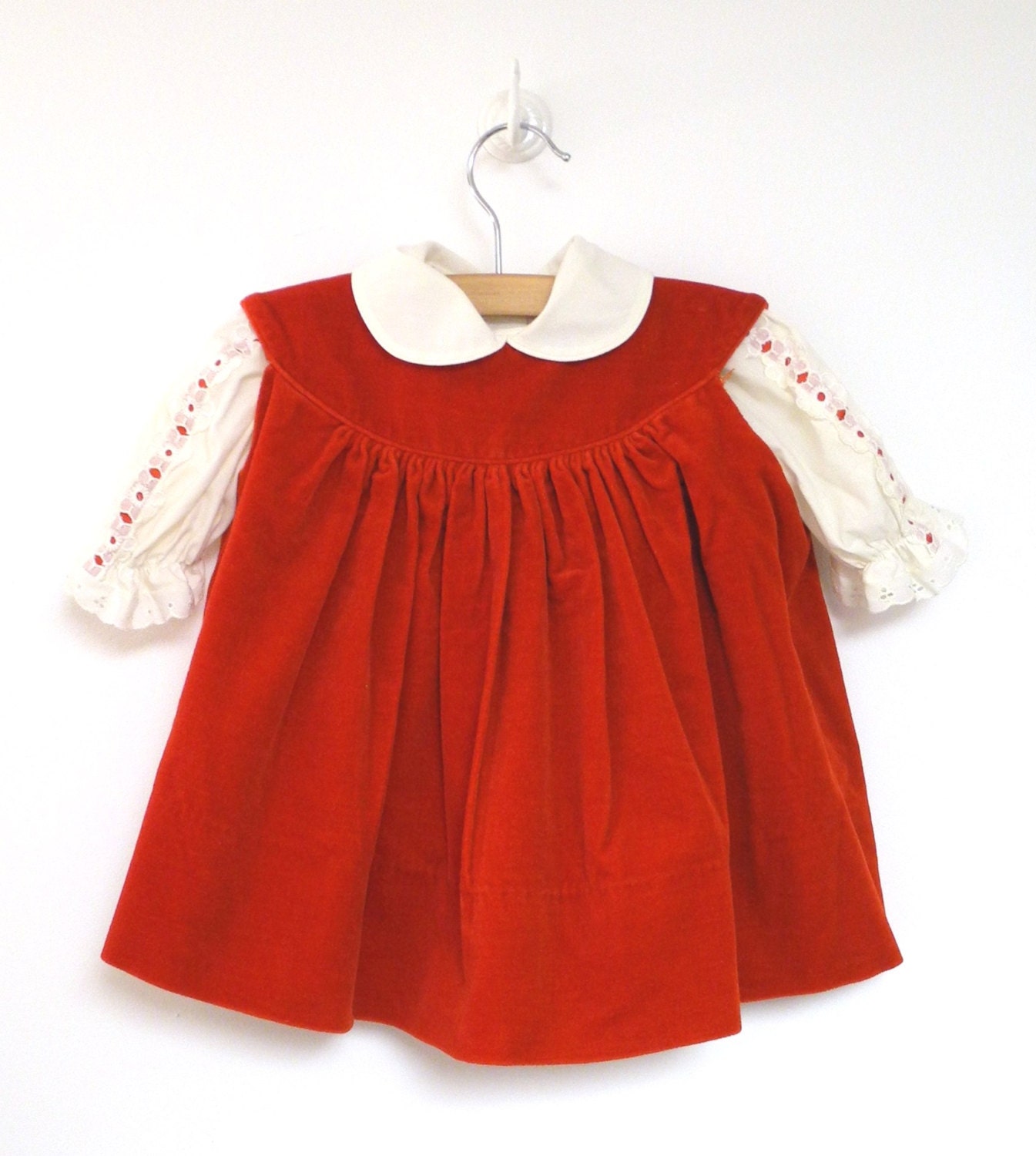 Vintage Baby Clothes 1970's Red and Cream Baby Girl by BabyTweeds