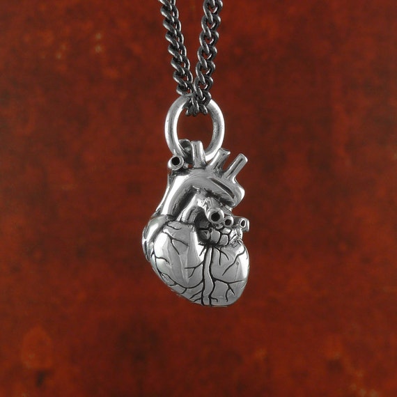 Small Anatomical Heart Necklace Sterling Silver Small
