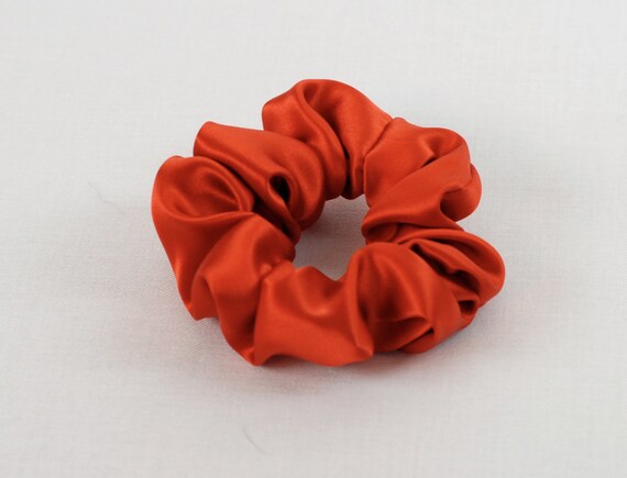 silk hair scrunchies Regular Pure Orange Scrunchie, Pumpkin Silk Charmeuse, Hair Small,