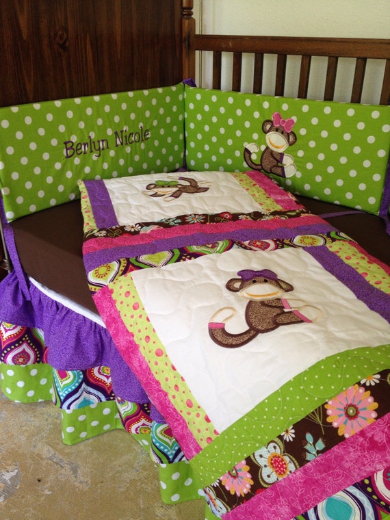Items similar to Lime green, purple, pink, brown, and white sock monkey