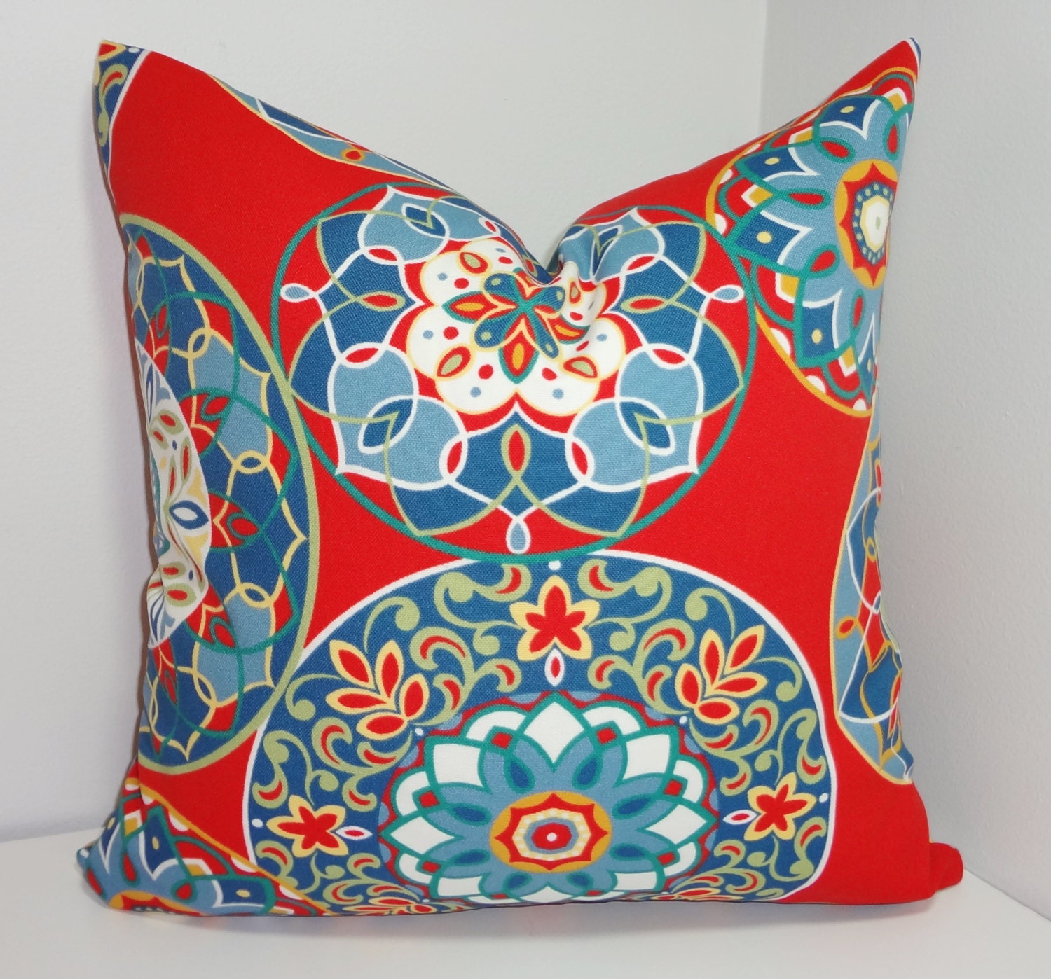 OUTDOOR Red Blue Yellow Medallion Pillow Cover Outdoor Porch
