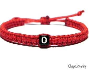 Red Cord Bracelet, Initial Bracelet, Personalized Gift, Mens Custom Gift, Name Bracelet, Mens Bracelet, Mens Jewelry, Anniversary Gift