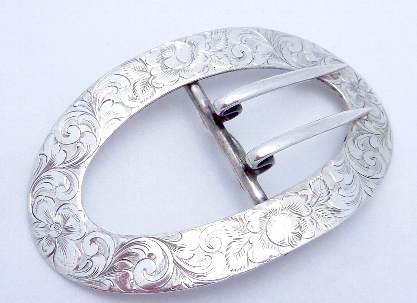 Antique 1910 Henckel Sterling Silver Big Decorated Sash Buckle 19516 Haute Juice