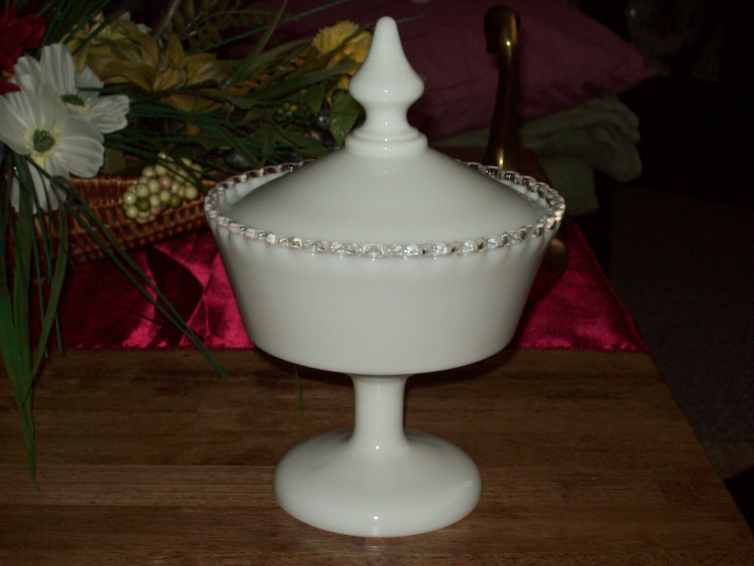 Milk Glass Compote with Lid Vintage