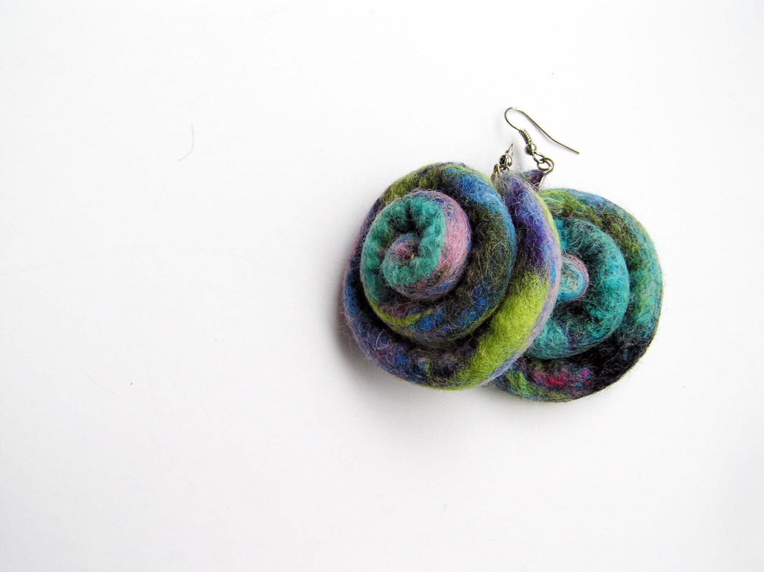 Eco friendly earrings wool earrings felt jewelry nautilus