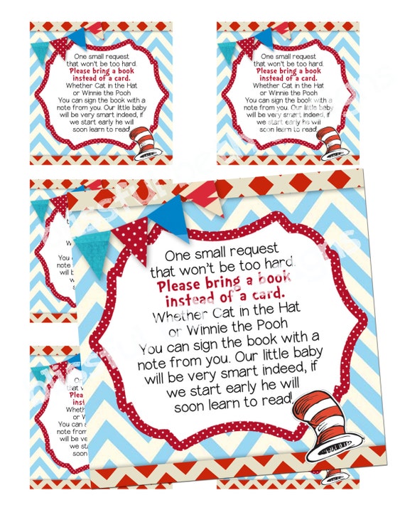 SEUSS BOOK CARD Dr. Seuss Printable Baby Shower Book Card Red