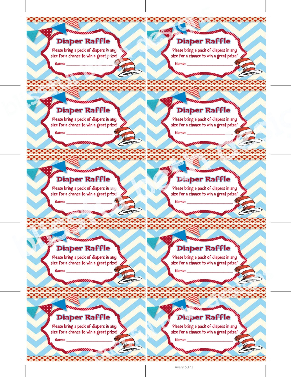 SEUSS DIAPER RAFFLE Dr. Seuss Diaper Raffle Ticket Diaper