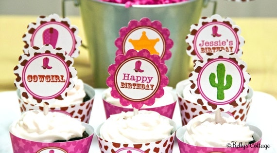 Cowgirl Birthday Party 2 Inch Party Circles, Instant Download, Printable, Cupcake Toppers, Favor Tags, Decorative Circles Il_570xn