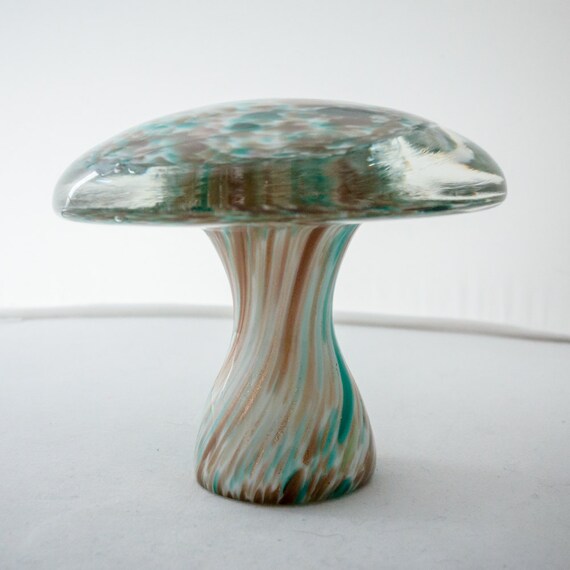 Paperweight Mushroom Art Glass turquoise and gold
