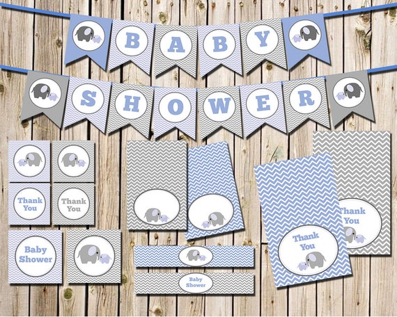  Elephant  Baby Shower Decorations  Package INSTANT DOWNLOAD DIY 