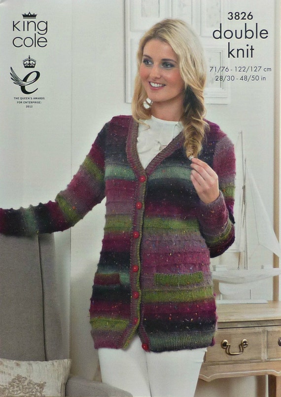 Womens Knitting Pattern K3826 Ladies Long Jacket with Pockets and Contrast ri...